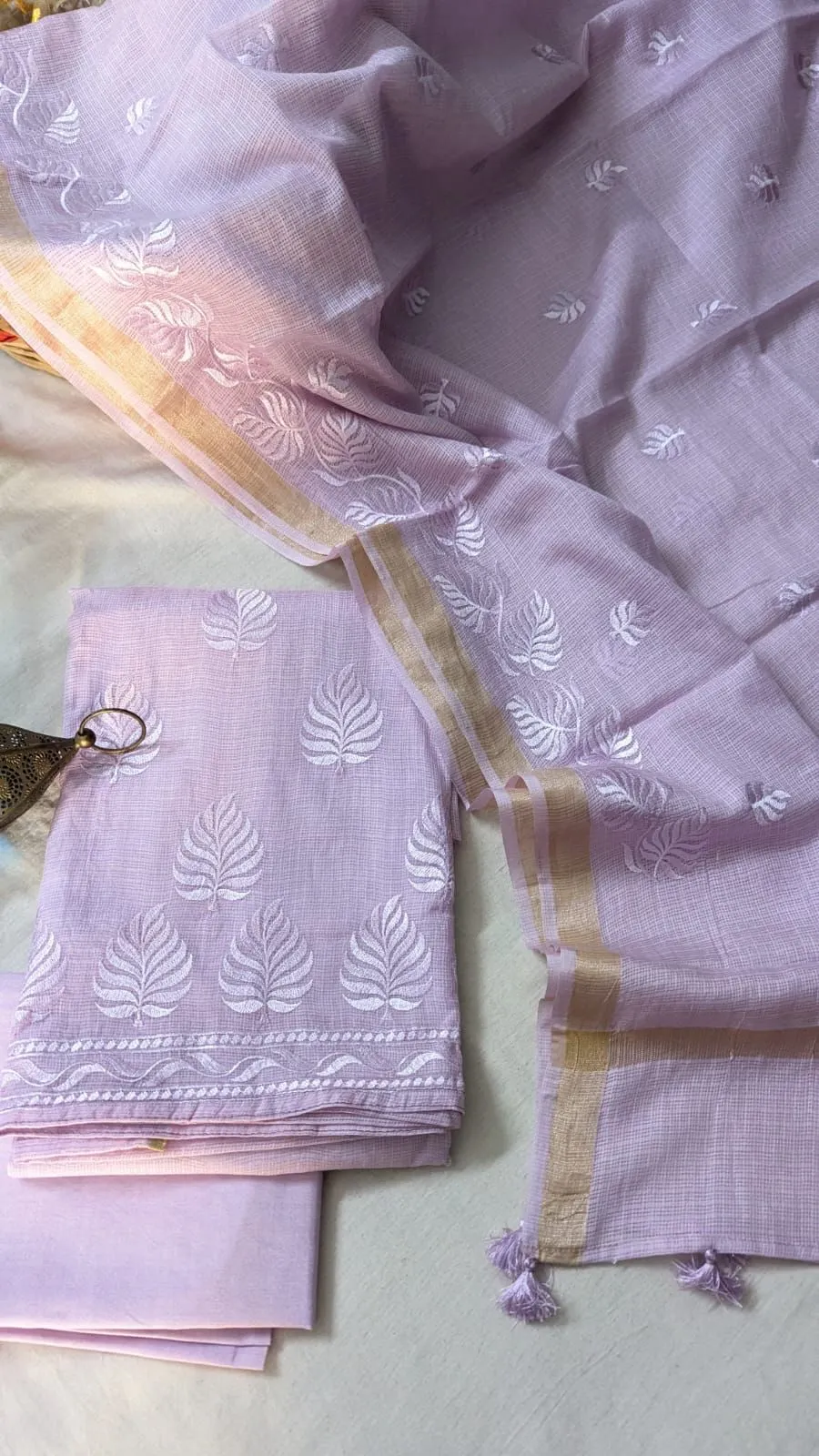 Kota Doriya Fabric With Fine Mini Checks Design and Intricate Floral Embroidery Work